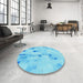 Round Patterned Bright Turquoise Blue Rug in a Office, pat3593lblu