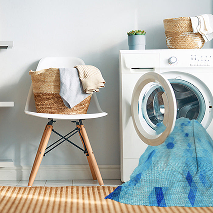 Machine Washable Transitional Bright Turquoise Blue Rug in a Washing Machine, wshpat3593lblu