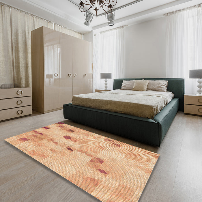 Patterned Yellow Rug in a Bedroom, pat3593org