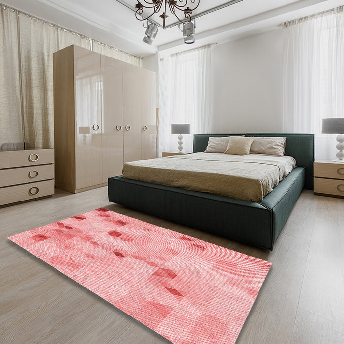 Round Machine Washable Transitional Pink Rug in a Office, wshpat3593rd
