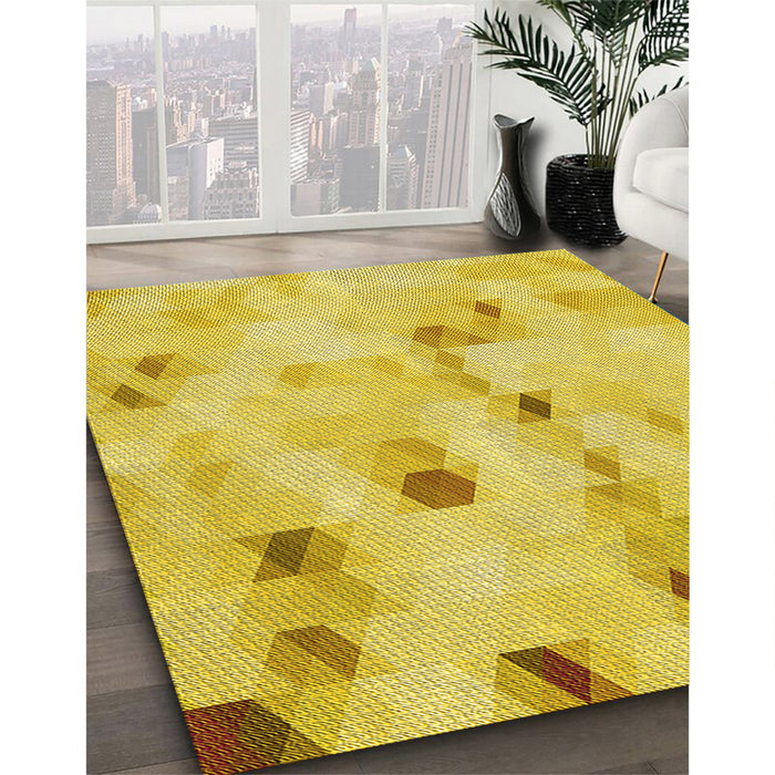 Machine Washable Transitional Yellow Rug in a Family Room, wshpat3593yw