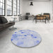 Round Machine Washable Transitional Lavender Blue Rug in a Office, wshpat3593