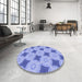 Round Patterned Jeans Blue Rug in a Office, pat3594blu