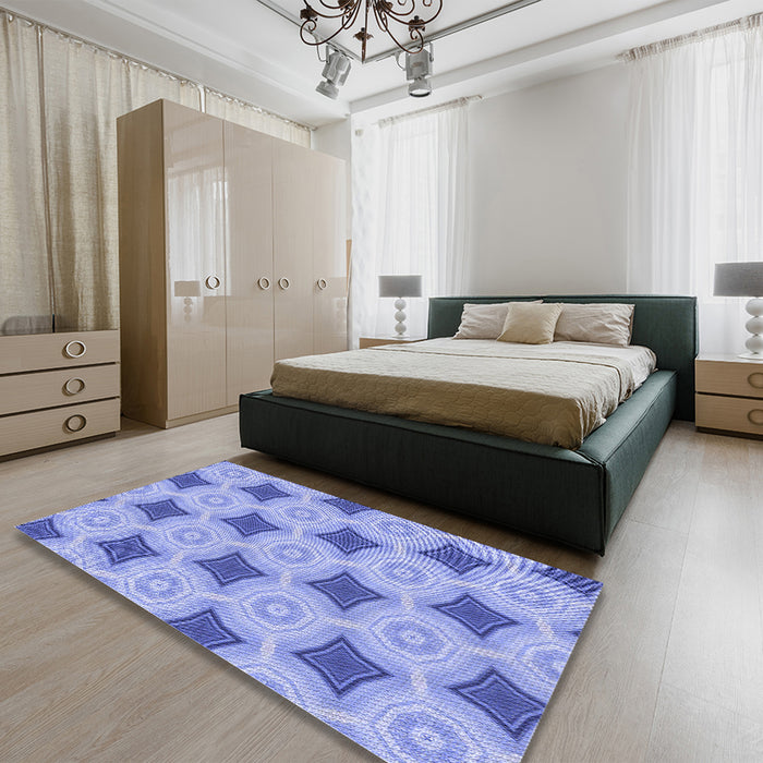 Round Machine Washable Transitional Jeans Blue Rug in a Office, wshpat3594blu