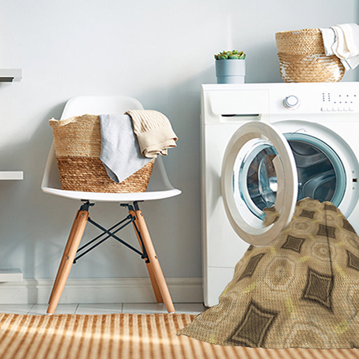Machine Washable Transitional Yellow Orange Rug in a Washing Machine, wshpat3594brn