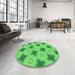 Round Patterned Neon Green Rug in a Office, pat3594grn