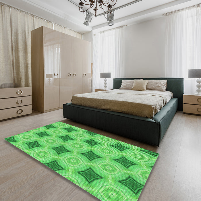 Patterned Neon Green Rug in a Bedroom, pat3594grn