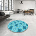 Round Patterned Dark Turquoise Green Rug in a Office, pat3594lblu