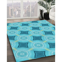 Patterned Dark Turquoise Green Rug, pat3594lblu