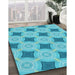 Patterned Dark Turquoise Green Rug in Family Room, pat3594lblu