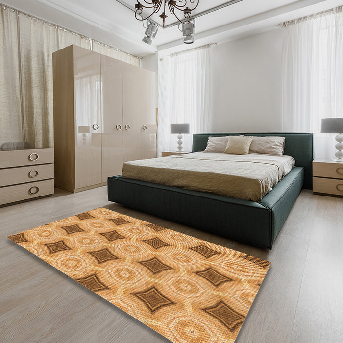 Round Machine Washable Transitional Orange Rug in a Office, wshpat3594org