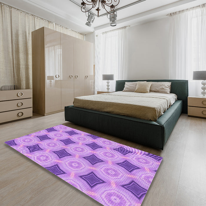 Patterned Violet Purple Rug in a Bedroom, pat3594pur