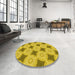 Round Patterned Dark Golden Brown Rug in a Office, pat3594yw