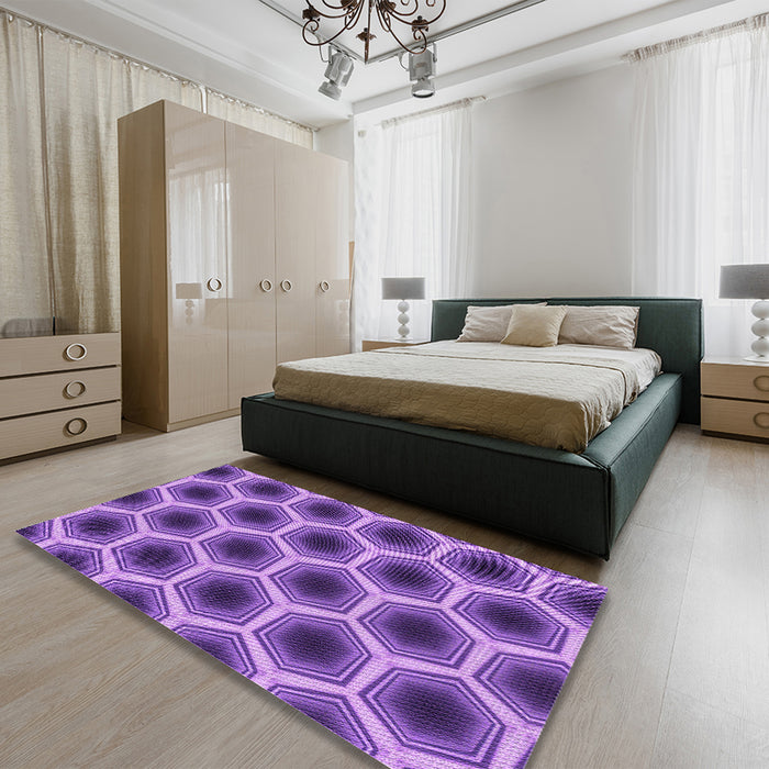 Round Machine Washable Transitional Amethyst Purple Rug in a Office, wshpat3595pur