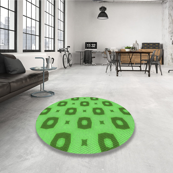 Round Patterned Dark Lime Green Rug in a Office, pat3596grn