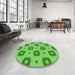 Round Patterned Dark Lime Green Rug in a Office, pat3596grn
