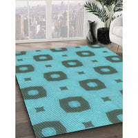 Patterned Aquamarine Stone Green Rug, pat3596lblu