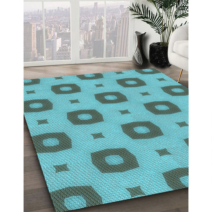 Patterned Aquamarine Stone Green Rug in Family Room, pat3596lblu