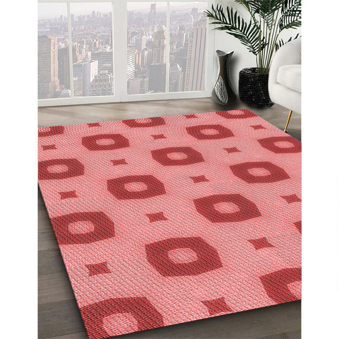 Machine Washable Transitional Ruby Red Rug in a Family Room, wshpat3596rd