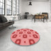 Round Patterned Ruby Red Rug in a Office, pat3596rd