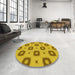 Round Patterned Dark Bisque Brown Rug in a Office, pat3596yw
