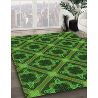 Patterned Deep Emerald Green Rug, pat3597grn