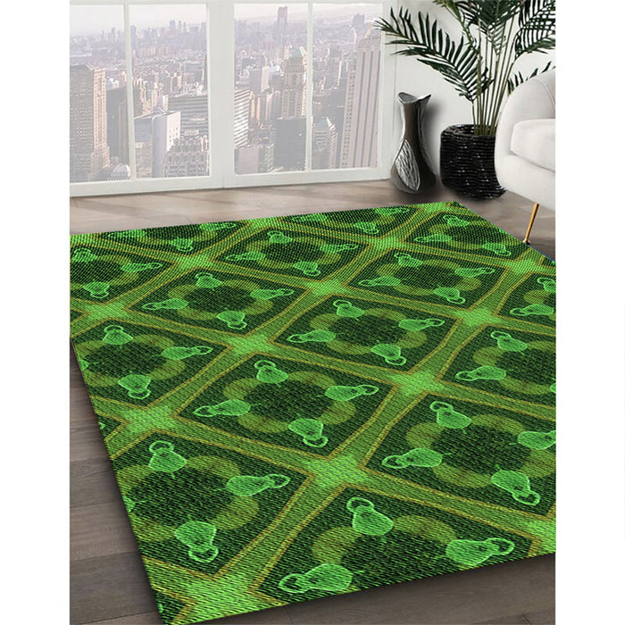 Patterned Deep Emerald Green Rug in Family Room, pat3597grn