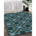 Patterned Deep-Sea Green Rug in Family Room, pat3597lblu