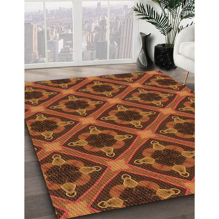 Patterned Orange Rug in Family Room, pat3597org