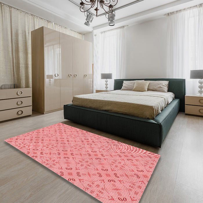Patterned Pastel Pink Rug in a Bedroom, pat3598rd