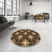 Round Patterned Cinnamon Brown Rug in a Office, pat3599brn