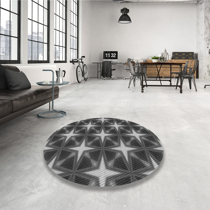 Round Patterned Dark Gray Black Rug in a Office, pat3599gry
