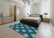 Patterned Deep-Sea Blue Rug in a Bedroom, pat3599lblu