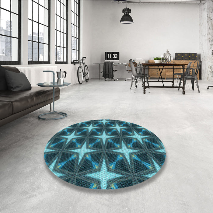 Round Patterned Deep-Sea Blue Rug in a Office, pat3599lblu