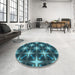 Round Patterned Deep-Sea Blue Rug in a Office, pat3599lblu