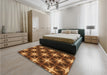 Patterned Red Brown Rug in a Bedroom, pat3599org