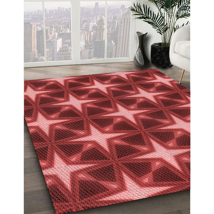 Patterned Red Rug in Family Room, pat3599rd