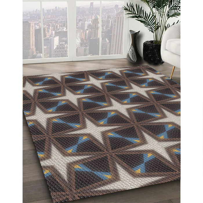 Patterned Burgundy Brown Novelty Rug in Family Room, pat3599