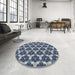 Round Machine Washable Transitional Blue Gray Rug in a Office, wshpat359