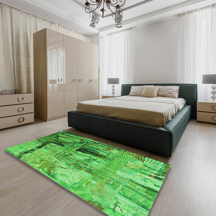 Patterned Neon Green Rug in Family Room, pat36grn