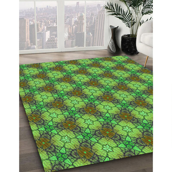 Machine Washable Transitional Green Rug in a Family Room, wshpat360grn