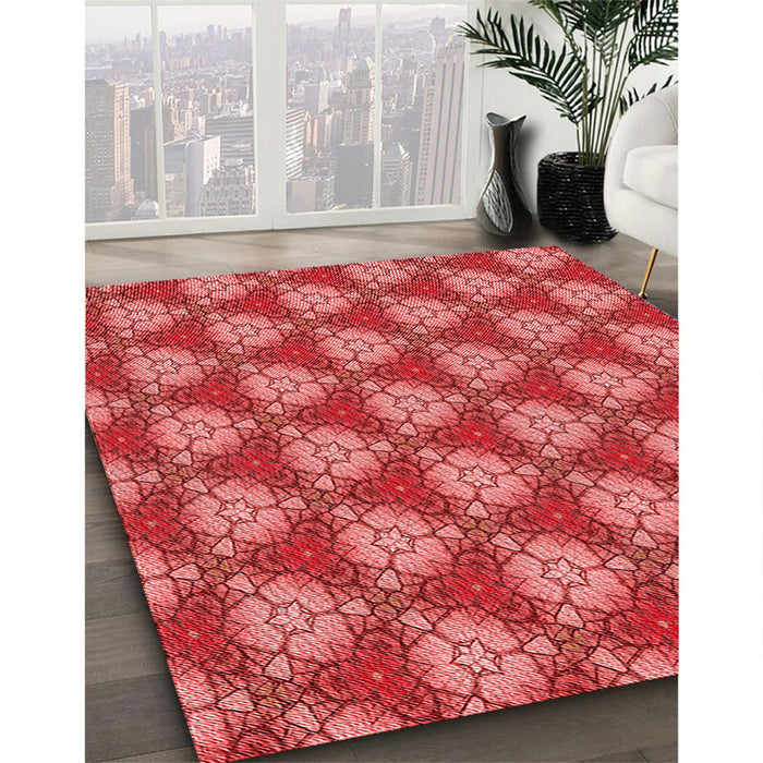 Patterned Red Rug in Family Room, pat360rd