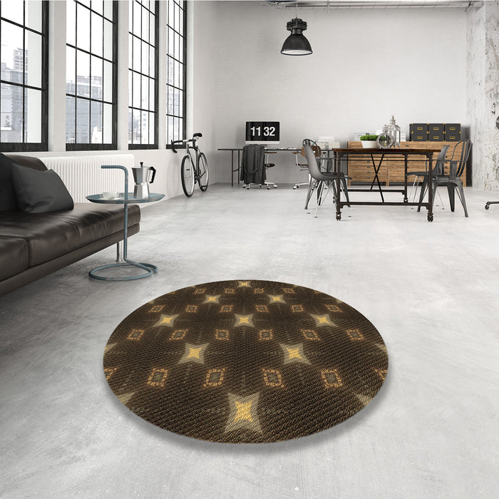 Round Patterned Red Brown Rug in a Office, pat3600brn