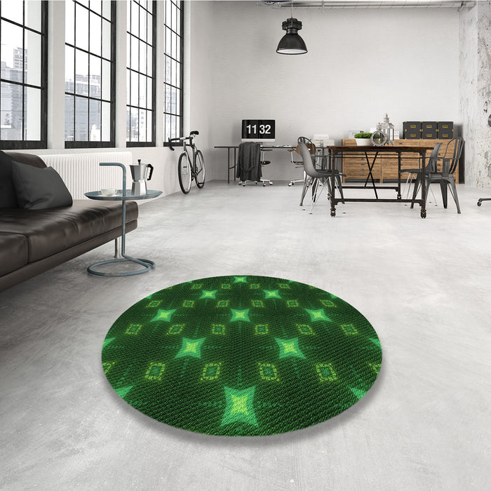 Round Patterned Dark Forest Green Rug in a Office, pat3600grn