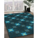 Machine Washable Transitional Dark Cyan Green Rug in a Family Room, wshpat3600lblu