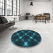 Round Patterned Dark Cyan Green Rug in a Office, pat3600lblu