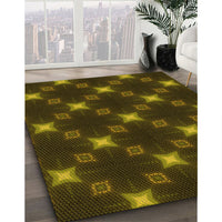 Patterned Dark Yellow Green Rug, pat3600yw