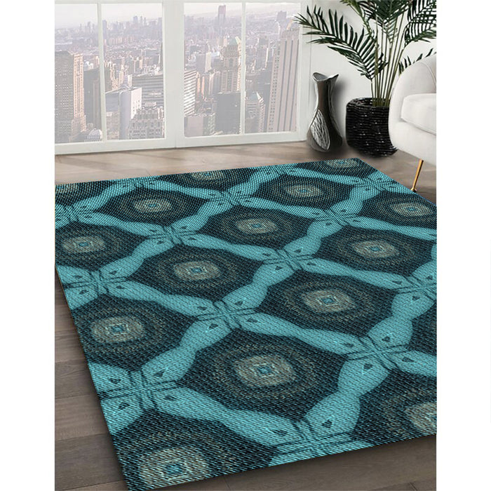 Machine Washable Transitional Deep Teal Green Rug in a Family Room, wshpat3601lblu