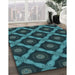 Machine Washable Transitional Deep Teal Green Rug in a Family Room, wshpat3601lblu