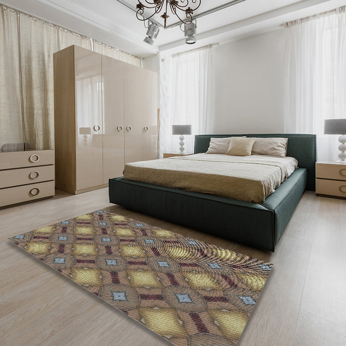 Patterned Dark Brown Abstract Machine Washable Rug in a Bedroom, wshpat3602